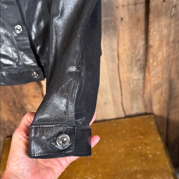 7 For All Mankind Coated Black Denim Trucker Jacket - Picture 7 of 14